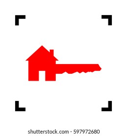 Home Key sign. Vector. Red icon inside black focus corners on white background. Isolated.