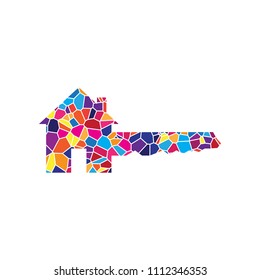 Home Key sign. Vector. Stained glass icon on white background. Colorful polygons. Isolated.