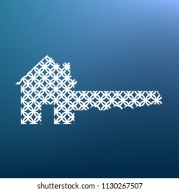 Home Key sign. Vector. White textured icon at lapis lazuli gradient background.