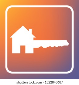 Home Key sign. Vector. White icon on transparent button at orange-violet gradient background.