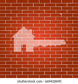 Home Key sign. Vector. Whitish icon on brick wall as background.