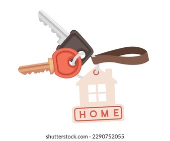 Home keychain with keys vector illustration isolated on white background