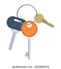 Home Keys on Keyholder or Keychains. Modern key with pedants accessories. Real Estate concept. Rental home property. Contemporary vector illustration in flat style.