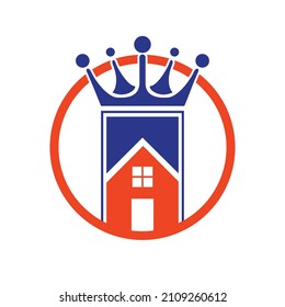 Diseño del logotipo vectorial de Home King. Diseño creativo del logotipo del hogar y del vector de la corona.