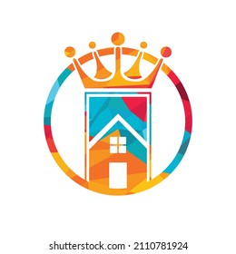 Diseño del logotipo vectorial de Home King. Diseño creativo del logotipo del hogar y del vector de la corona.