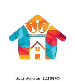 Startseite King Vektorlogo Design. Kreatives Design-Konzept für das Haus- und Kronenvektorlogo.	