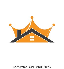 Startseite King Vektorlogo Design. Kreatives Design-Konzept für das Haus- und Kronenvektorlogo.	