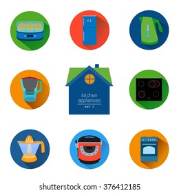 home kitchen appliances and electronics icon set. Flat style icons collection. Colorful elements for design web and mobile applications.