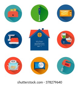 home kitchen appliances and electronics icon set. Flat style icons collection. Colorful elements for design web and mobile applications.