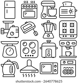 Home Kitchen Appliances Icons Set Outline Style