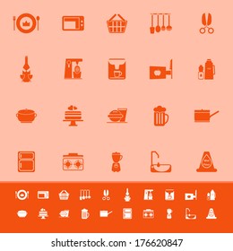 Home kitchen color icons on orange background, stock vector