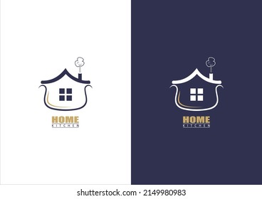 Home Kitchen Cooking Logo, Pot and Smoke