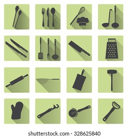 home kitchen cooking utensils flat shadow icons eps10