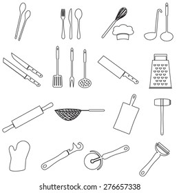 home kitchen cooking utensils outline icon eps10