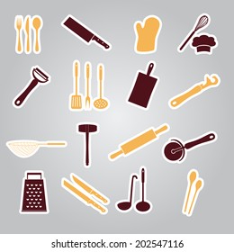 home kitchen cooking utensils stickers eps10