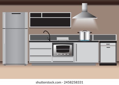 Home kitchen design vector illustration.