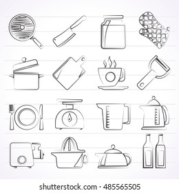 home kitchen equipment icons - vector icon set