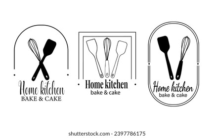 Home kitchen logo design. Bakery shop logo. Set of tools for making cakes, cookies and pastries.Vector illustration for menu, recipe book, baking shop, cafe.