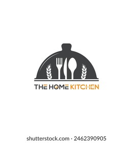 The home kitchen logo design, food delivery, spoon, knife, fork and wheat icon. 