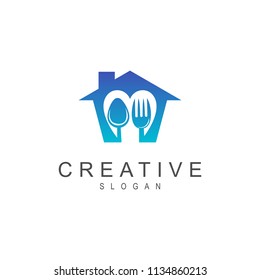 Home Kitchen Logo, Homemade Food Logo, House With Spoon And Fork Logo