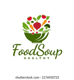 Logotipo de cocina doméstica con cuenco vegetal y cocina con comida saludable y nutritiva