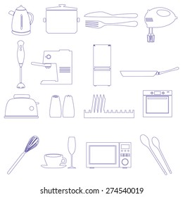 home kitchen outline icons theme set eps10