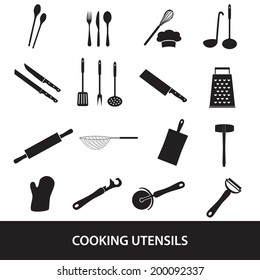 home kitchen or restaurant and hotel kitchen cooking utensils icons set eps10