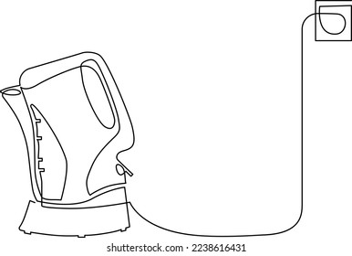 Home kitchen utensils. Electric kettle for boiling and heating water. Continuous line drawing. Vector illustration