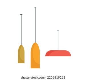 Home lamp icon. Three multicolored lamps on ceiling for room and apartment. Poster or banner for website. Beauty, elegance and aesthetics. Fashion and trend. Cartoon flat vector illustration
