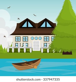 Home landscape cartoon graphic design, vector illustration eps10
