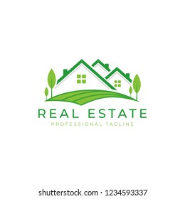 Home landscape logo, Real estate and residential logo vector with green color