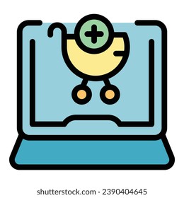 Home laptop shop icon outline vector. Internet business. Store sale color flat
