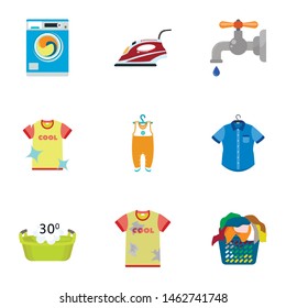 Home laundry icon set. Flat set of 9 home laundry vector icons for web design isolated on white background