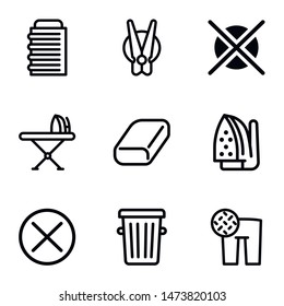 Home laundry icon set. Outline set of 9 home laundry vector icons for web design isolated on white background