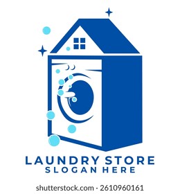 Home Laundry logo design vector template. Washing Machine with home combination logo icon