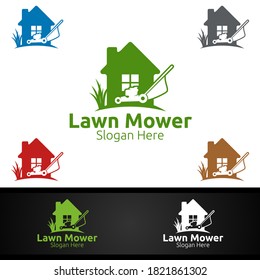 Home Lawn Mower Logo for Lawn Mowing Gardener Design