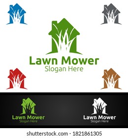 Home Lawn Mower Logo for Lawn Mowing Gardener Design