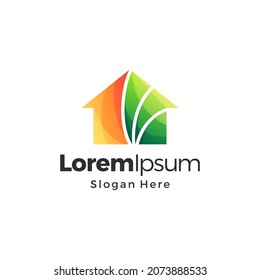 Home Leaf Gradient Color Logo. Home and Leaf Concept. Branding for Real Estate, Home Garden, Park, Eco House, lab, etc. Premium Vector Logo Template Design