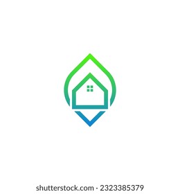 Icono vectorial de la hoja de casa o verde, icono ecológico simple del hogar, Icono de la casa pequeña. 