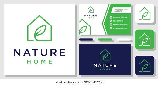 Home Leaf House Nature Building Organic Green logo design inspiration with Layout Template Business Card