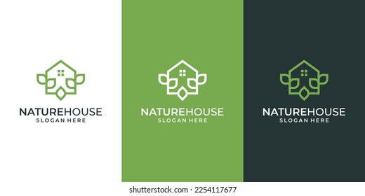 Home with leaf icon logo design template