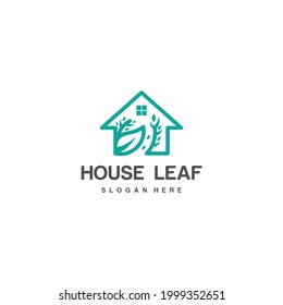 Home and leaf logo design icon concept