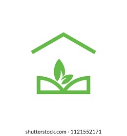 Home with leaf logo line art design 