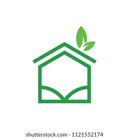 Home with leaf logo line art design 