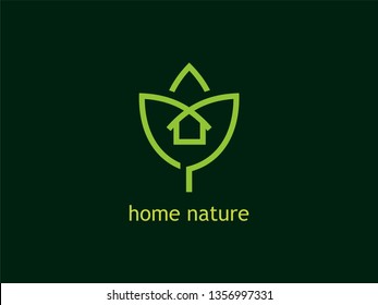 Home Leaf Logo, Nature House that have a simple and strong appearance or Home Nature, Tree House with shades of green for various Icons, Vectors, Favicons, Logo.