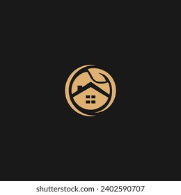 Home leaf logo and symbols vector, Home leaf circle icon concept,
