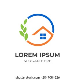 home leaf logo vector, house and leaf, combination logo with flat colorful style