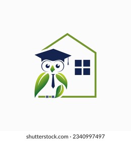 ilustración vectorial de diseño del logotipo del búho de hoja de casa 