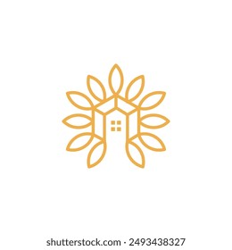 home with leaf shape icon logo design illustration