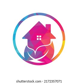 Home leaf vector logo design. Fresh home icon with green leaf vector logo design